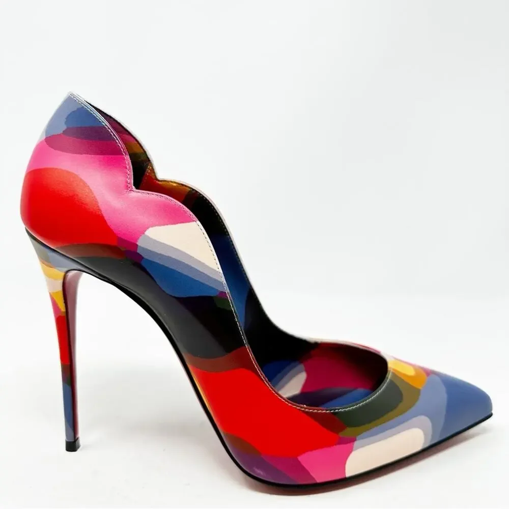 Christian Louboutin Hot Chick 100 Multi Print Leather Heels Womens Size EU 39